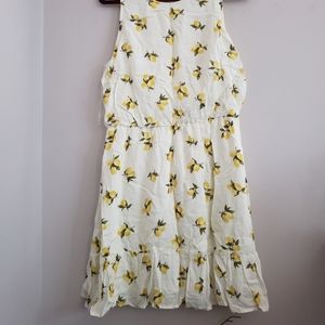 Lemon Print Round Neck Dress With Ruffle Hem